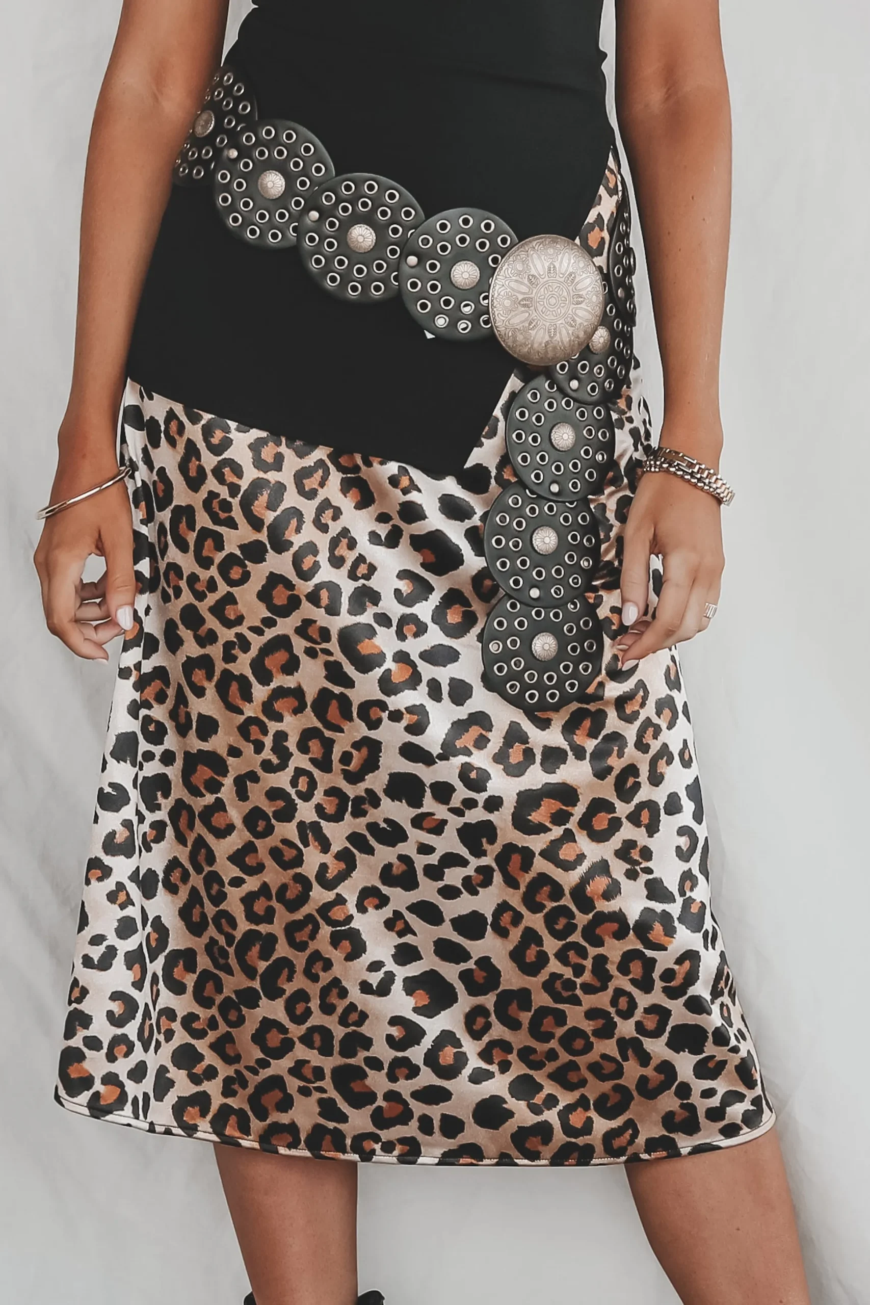 All Eyes On Me Leopard Print Satin Midi Skirt