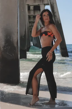 Call Me When It’s Warm Knit Slit Midi Skirt