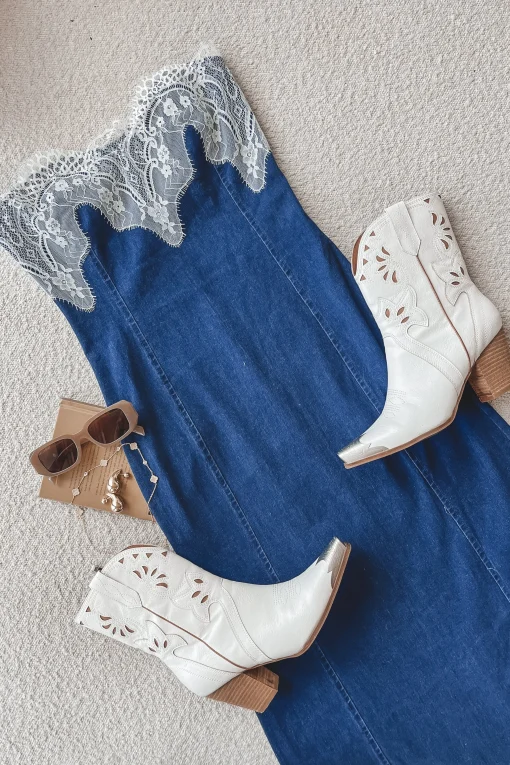 Cowgirl Cocktail Denim Lace Maxi Dress
