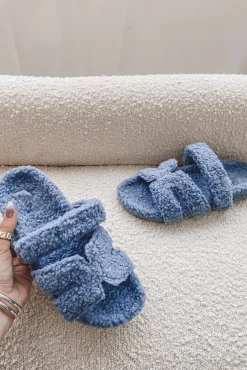 DEAL Comfy Is The New Cool Blue Furry Slipper Slides
