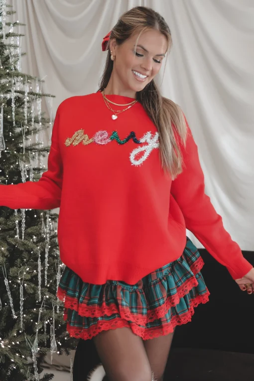 DEAL Merry As Me Me Red Tinsel Sweater