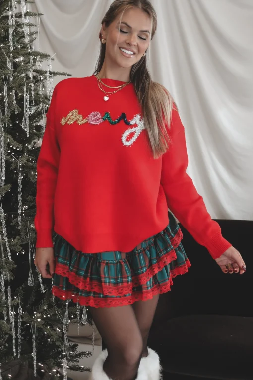 DEAL Merry As Me Me Red Tinsel Sweater