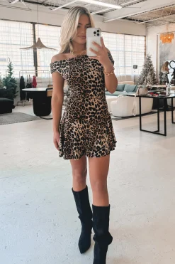 Go Off Queen Off The Shoulder Leopard Mini Dress