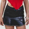 Got Your Back Black Leather Silver Studded Skort