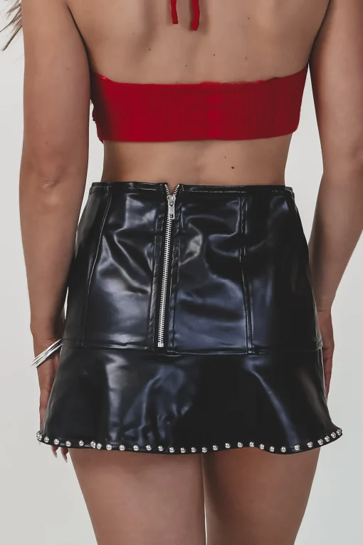 Got Your Back Black Leather Silver Studded Skort