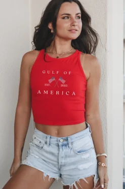 Gulf Of America Cropped High Neck Tank Top