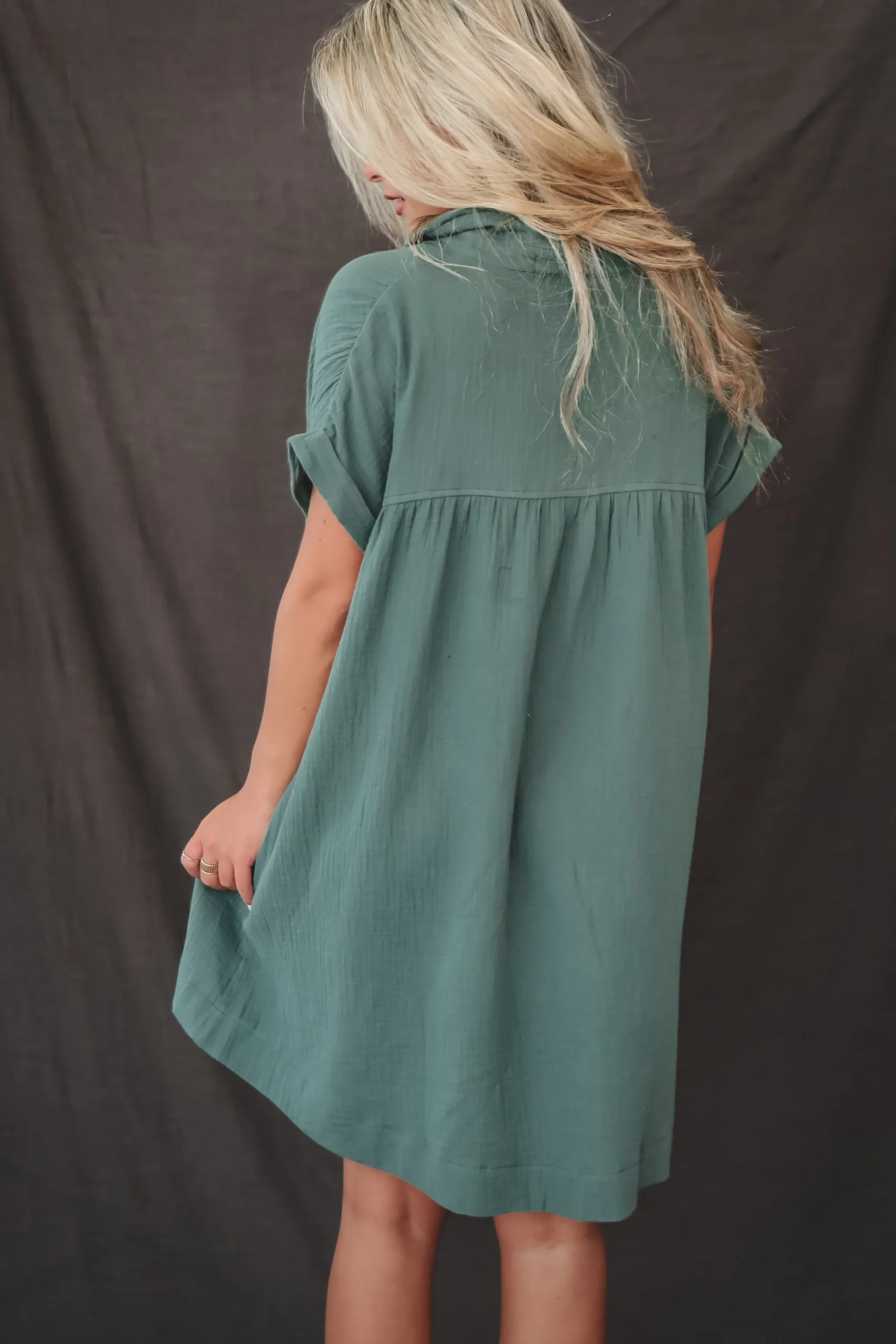 Hanging Out Tonight Green Linen Button Up Dress
