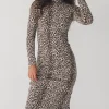 High Class Long Sleeve Leopard Midi Dress