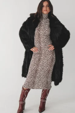 High Class Long Sleeve Leopard Midi Dress