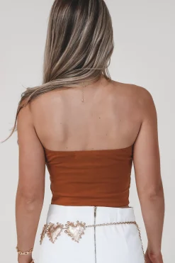 Howdy Double Lined Burnt Orange Western Strapless Graphic