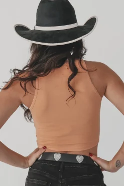 I Love Cowboys High Neck Western Graphic Cropped Fitted Tank