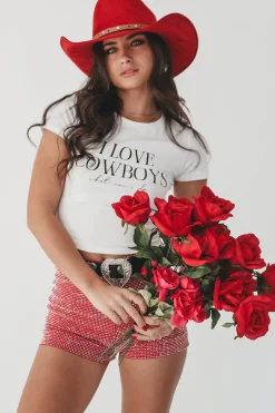 I Love Cowboys Western Graphic Cropped Fitted Tee