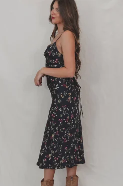 In Your Wildest Dream Navy Floral Satin Midi Dress