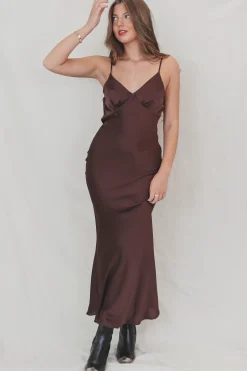 It's A Date Brown Satin Maxi Dress