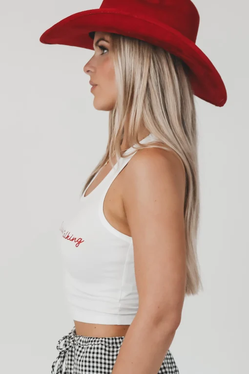 It’s The Whiskey Talking White Fitted Cropped Graphic Tank