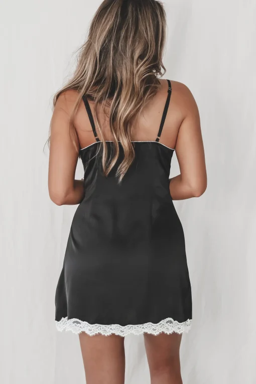 Just A Little Something Black Satin Slip Dress
