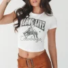 Long Live Cowboys Western Graphic Cropped Fitted Tee
