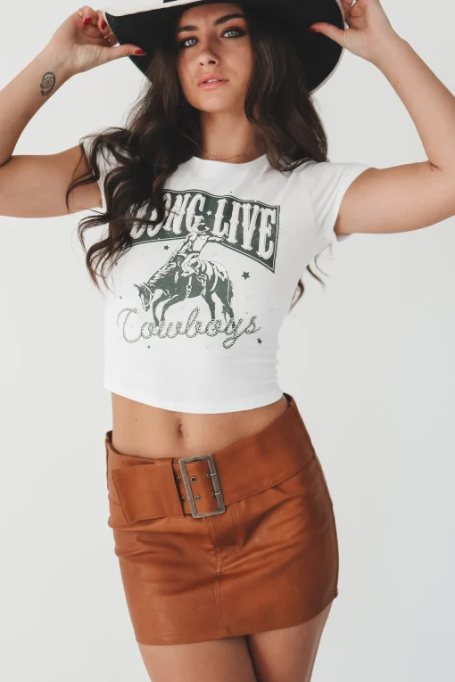 Long Live Cowboys Western Graphic Cropped Fitted Tee