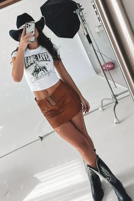 Long Live Cowboys Western Graphic Cropped Fitted Tee