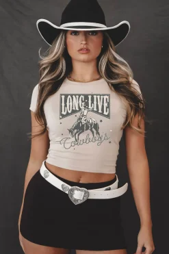 Long Live Cowboys Western Graphic Cropped Fitted Tee