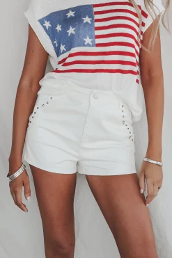 Made It Out Of The Group Chat White Faux Leather Shorts