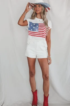 Made It Out Of The Group Chat White Faux Leather Shorts