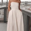 Meet Me A Five Drop Waist White Strapless Maxi Dress
