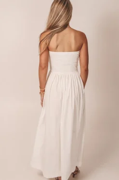 Meet Me A Five Drop Waist White Strapless Maxi Dress