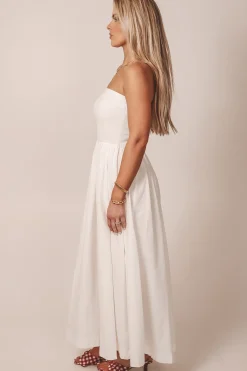 Meet Me A Five Drop Waist White Strapless Maxi Dress