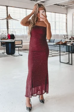 Oh So Stylish Burgundy Sparkle Maxi Dress