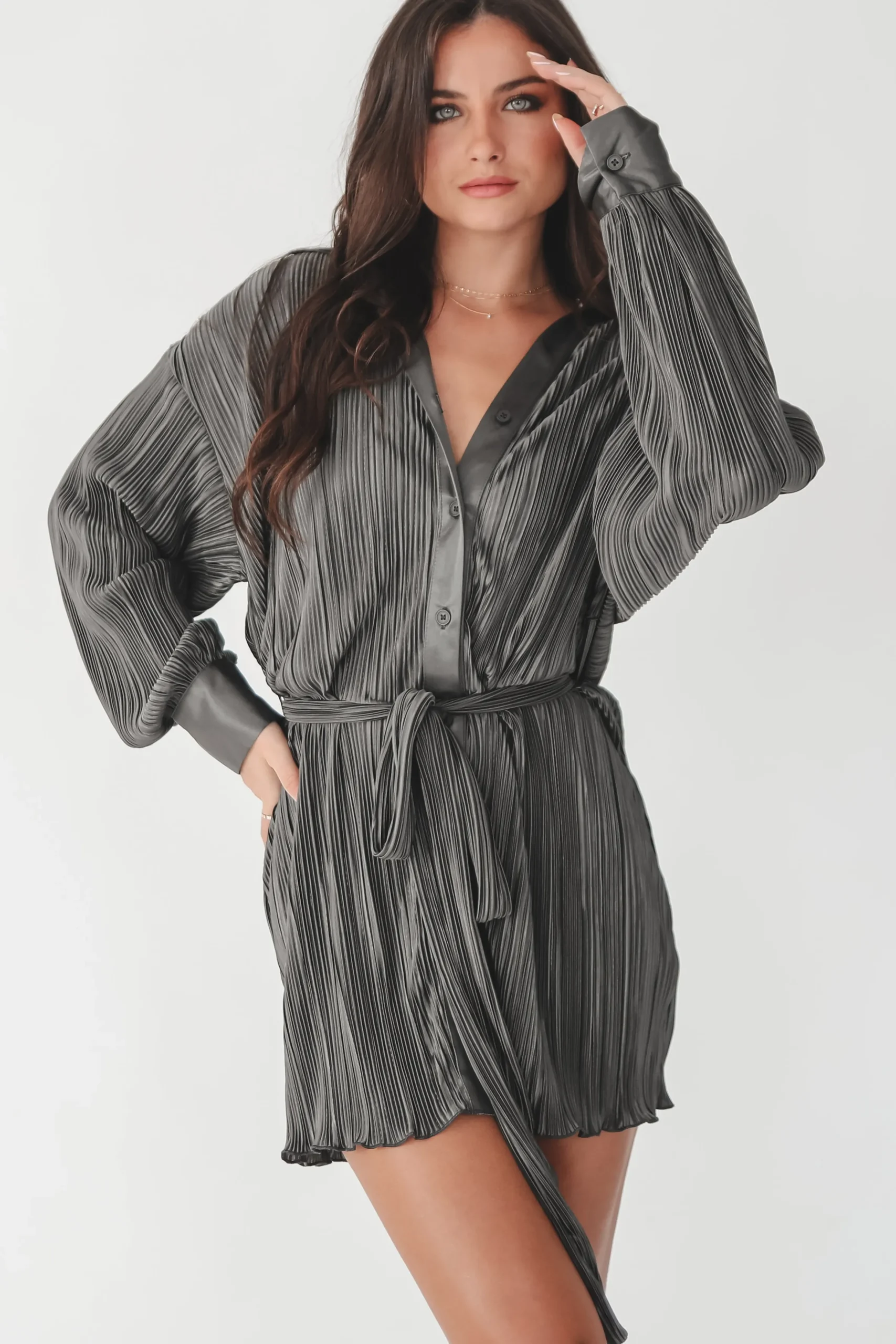 Out And About Button Up Collard Shirt Dress