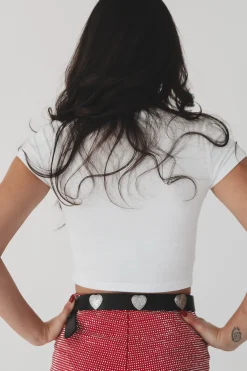 Put It On The Cowboys Tab Graphic Short Sleeve Babydoll Cropped Tee