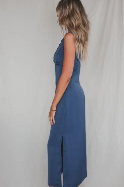 SAGE THE LABEL Midnight Blue Satin Maxi Dress