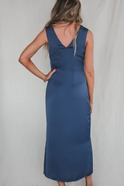 SAGE THE LABEL Midnight Blue Satin Maxi Dress