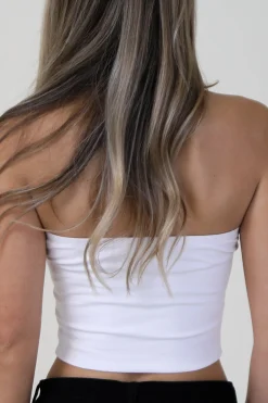 Salty Minimalist Graphic White Strapless Double Lined Tube Top