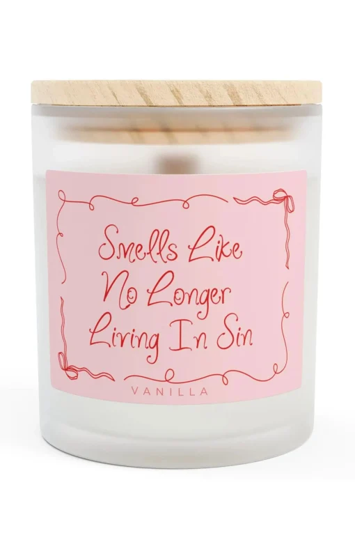 Smells Like No Longer Living In Sin Funny Wooden Wick Engagement Candl