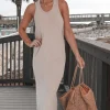 Talk Warmer Weather To Me Taupe Midi Dress
