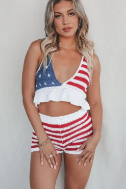 The Theme Is Patriotic American Flag Knit Top