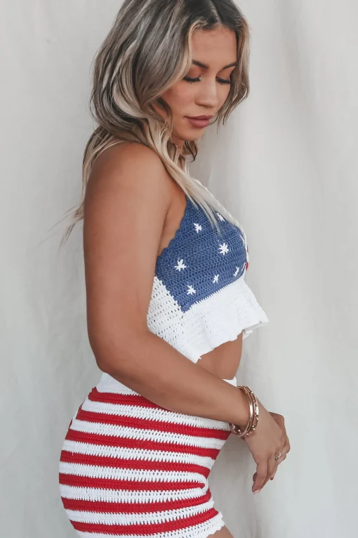 The Theme Is Patriotic American Flag Knit Top
